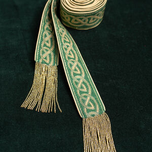 Breiter keltischer Stoffgürtel mit Perlenfransen