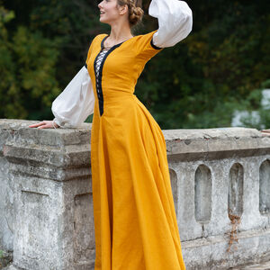 Ermäßigte Mittelalter kurzärmliges Leinenkleid mit Schnürung „Stadtfrau“ | Größe 2