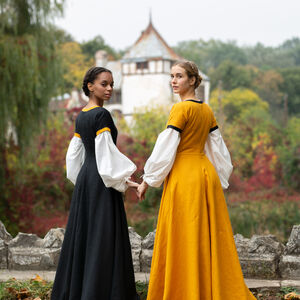 Ermäßigte Mittelalter kurzärmliges Leinenkleid mit Schnürung „Stadtfrau“ | Größe 2