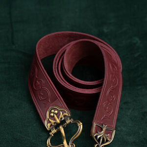 Geprägter Ledergürtel mit Messingguss-Schnalle mit Emaille „Bär“