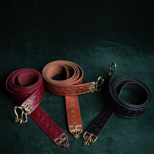 Geprägter Ledergürtel mit Messingguss-Schnalle mit Emaille „Bär“