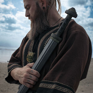 Kurzärmelige Wikinger-Leinentunika mit Borte, Handnähten und Akzenten „Ingvar der Seemann“