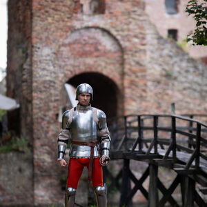 Leichte Beinschienen mit Knieschützern aus Federstahl „Heckenritter“ für WMA HEMA Harnischfechten