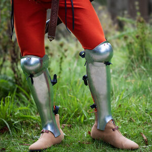 Leichte Beinschienen mit Knieschützern aus Federstahl „Heckenritter“ für WMA HEMA Harnischfechten