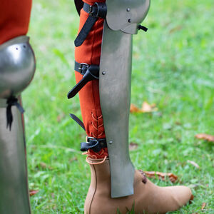 Leichte Beinschienen mit Knieschützern aus Federstahl „Heckenritter“ für WMA HEMA Harnischfechten