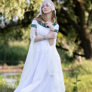 Mittelalter Kostüm für Hochzeit „Seerosen“: Kleid mit Stoffgürtel und Seidenschleier