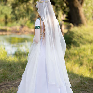 Mittelalter Kostüm für Hochzeit „Seerosen“: Kleid mit Stoffgürtel und Seidenschleier