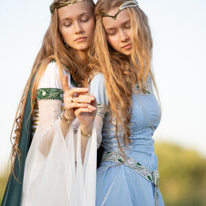 Mittelalter Kostüm für Hochzeit „Seerosen“: Kleid mit Stoffgürtel und Seidenschleier