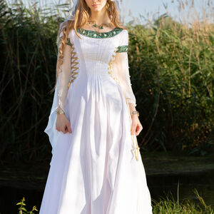 Mittelalter Kostüm für Hochzeit „Seerosen“: Kleid mit Stoffgürtel und Seidenschleier