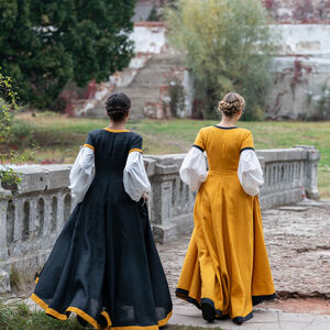 Mittelalter kurzärmliges Leinenkleid mit Schnürung „Stadtfrau“
