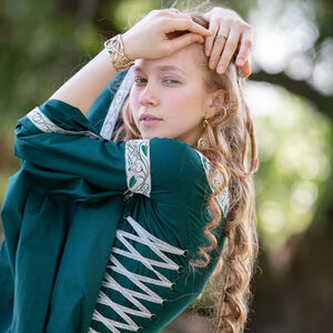 Sale: Baumwollkleid mit langen Ärmeln & plissiertem Oberteil „Seerosen” | Grüne Popeline