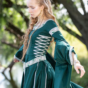 Sale: Baumwollkleid mit langen Ärmeln & plissiertem Oberteil „Seerosen” | Grüne Popeline