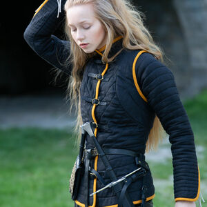 Sale: Frauen Gambeson aus Leinen „Dunkler Stern” | Olivgrünes Leinen | Größe 0