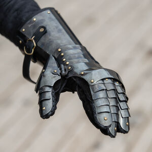 Sale: Geschwärzte Federstahl-Fingerhandschuhe „Dunkler Stern” | Größe S