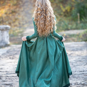 Sale: Kleid „Die Herbststimmung“ | Grünes Leinen | Maßanfertigung, Größe 0