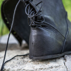 Sale: Kniehohe Damenstiefel mit Rückenschnürung „Dunkler Stern“ | Mattblaues Leder