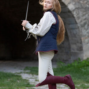 Sale: Kniehohe Damenstiefel mit Rückenschnürung „Dunkler Stern“ | Mattblaues Leder