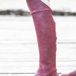 Sale: Kniehohe Damenstiefel mit Rückenschnürung „Dunkler Stern“ | Mattblaues Leder