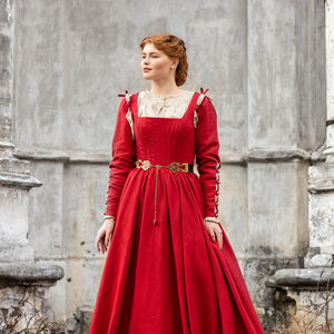 Sale Korsett Kirtle Kleid aus Leinen „Deutsche Rose“ | Burgundrot | Größe 10