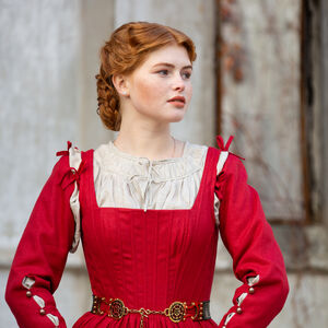 Sale Korsett Kirtle Kleid aus Leinen „Deutsche Rose“ | Burgundrot | Größe 10