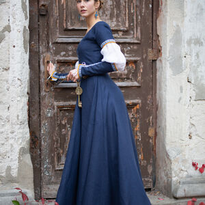 Sale: Leinenkleid mit Ärmeln „Schlüsselhalterin” | Blaues Leinen | Größe 0
