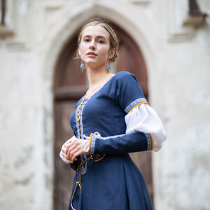 Sale: Leinenkleid mit Ärmeln „Schlüsselhalterin” | Blaues Leinen | Größe 0