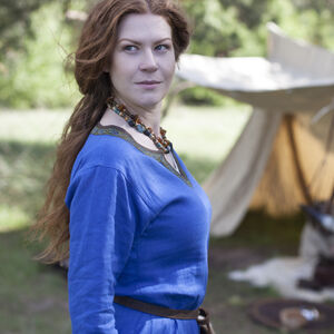 Sale Leinentunika für Wikingerin „Ingrid-Inlandsgöttin“ | Dunkelblaues Leinen | Größe 10