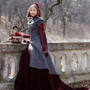 Sale: Märchenhafter Wollmantel „Gebrüder Grimm“ | Graue Wolle | Schwarze Akzente