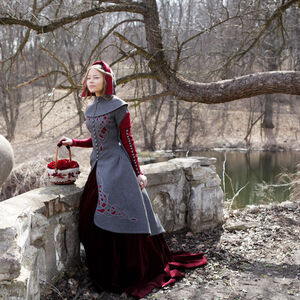 Sale: Märchenhafter Wollmantel „Gebrüder Grimm“ | Graue Wolle | Schwarze Akzente