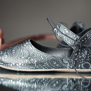 Sale: Mittelalter-Damenschuhe aus Leder | Blau auf Schwarz | EU-Größe 36