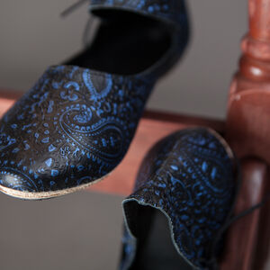 Sale: Mittelalter-Damenschuhe aus Leder | Blau auf Schwarz | EU-Größe 36