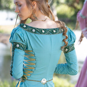 Sale: Mittelalter Kleid aus Baumwolle „Seerosen“ mit Puffärmeln | Türkis | Größe 2