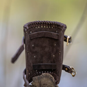 Sale: Wikinger Armschienen mit Akzenten aus geätztem Messing | Schwarzes Leder | Größe M