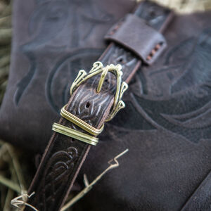 Sale: Wikinger Herrenschuhe aus Leder mit Riemen und Prägung | Braunes Leder | Gr. 46