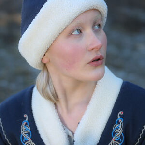 Wikinger Wollmütze mit Lammfell-Imitat „Girda die Schneetänzerin”