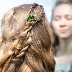 Zweizackige Haarnadel aus Messing & Emaille „Seerosen“